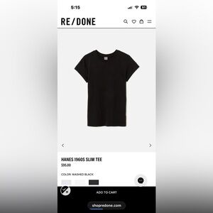 Hanes Washed Black Tee slim fit 1950s Hanes redone size small 100% cotton tshirt